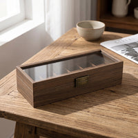 Watch Organizer with Glass Lid Wooden Timepiece Organizer Storage Box with Glass Lid Wood-Grain for Collectors, Dresser, Bedside Table, Retail Counter