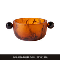 木作家具展厅餐厅餐桌软装氛围感布置原木风工艺品烛台侘寂风摆件