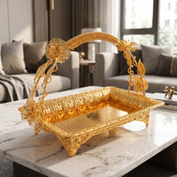 Metal Tray Basket Single Tier Serving Tray with Handle Fruit Basket with Handle Stylish Decorative Fruit Bowl Portable for Hosts