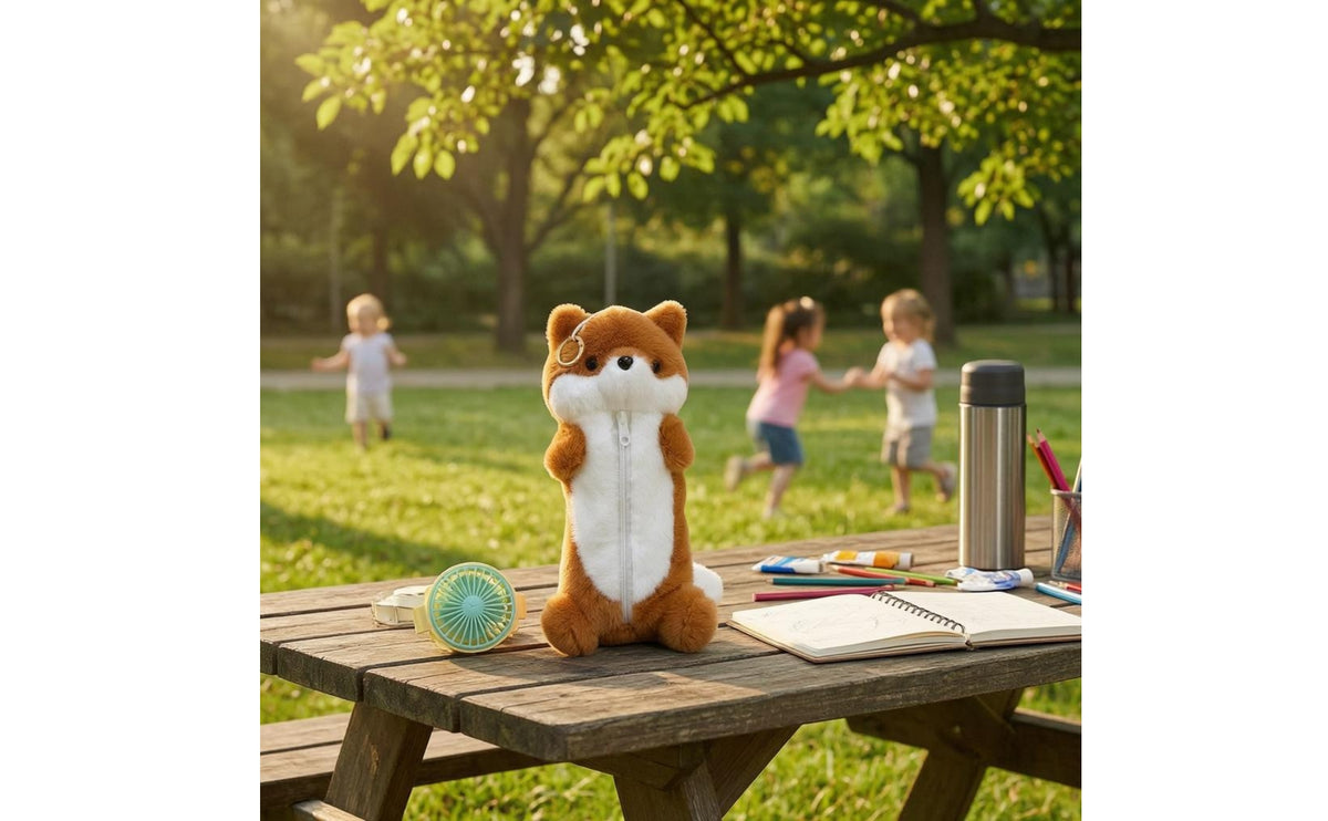 Soft Fleece Creature Fleece Pen Case Standing Design Fleece Pen Case Front Zipper School Supply Fuzzy Tail