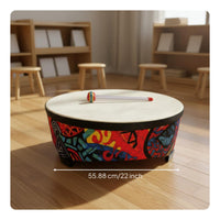 22-Inch Wooden Floor Drum Includes 2 Mallets Kids Music Drum  Develops Rhythm Percussion Instrument for Young Children, Preschool