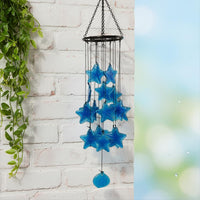 Colorful Nautical Glass Wind Chime Ocean Themed Sea Star Wind Chime Decorative for Garden, Patio, Balcony