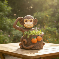 Monkey Planter Resin Monkey Statue with Planter Weather-Resistant Animal Figurines for Gardeners, Homeowners, Patio, Porch