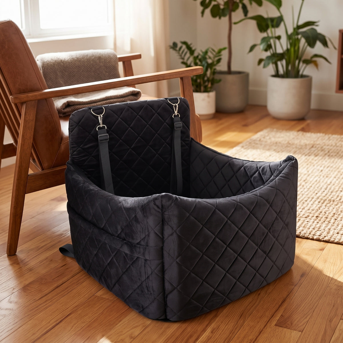 Dog Seat with Leash Padded Car Dog Bed with Leashes Cozy for Cats, Pet Hospital Visits