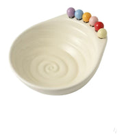Fruit Fork Bowl Set Glossy Ceramic Fruit Bowl Ceramic Snack Dish Ribbed Interior Tableware Polished