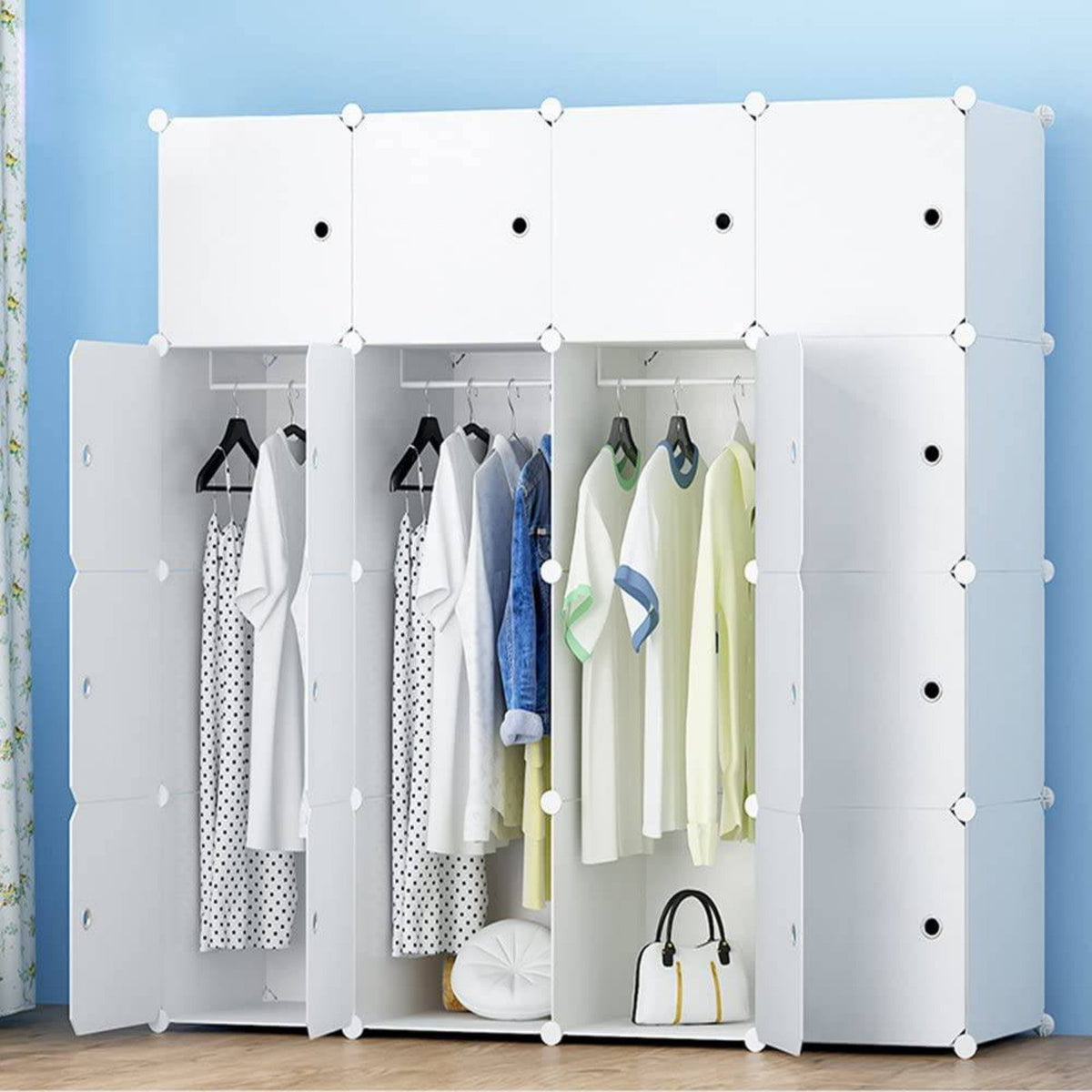 Space Saving Modular Plastic Cabinet Easy Assembly Stackable Cube Organizer Customizable Modular Shelving Unit Dustproof for Students
