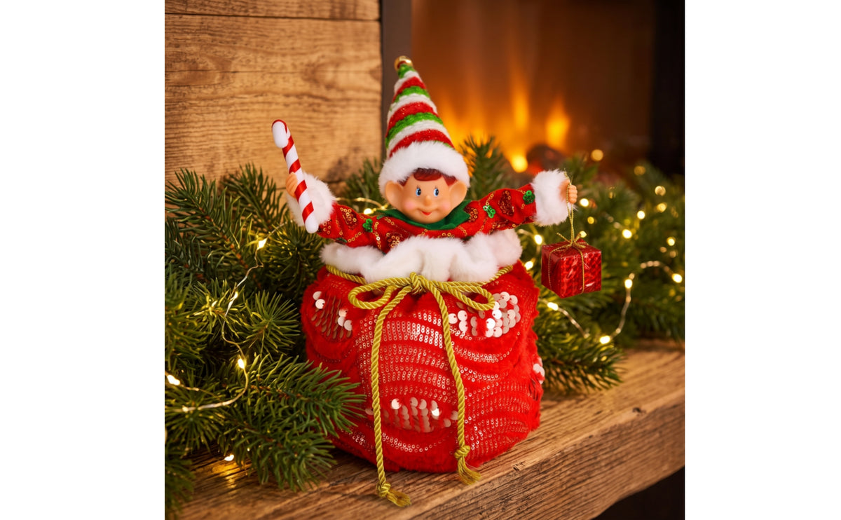 Christmas Elf Stuffed Toy Sequined Elf Stuffed with Candy Cane  for Shelf