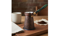 Oxidized Finish Copper Cezve Heat-Insulating Handmade Copper Coffee Pot Flared Body Turkish Coffee Pot Stovetop Use