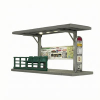 1/64 Bus Stop Model Gray Roof Japanese Bus Stop Model Miniature Scene Prop Route Board Realistic