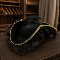 Wide Brim Pirate Hat Lace Trim Pirate Costume Hat Gold Border Dress-up Accessory
