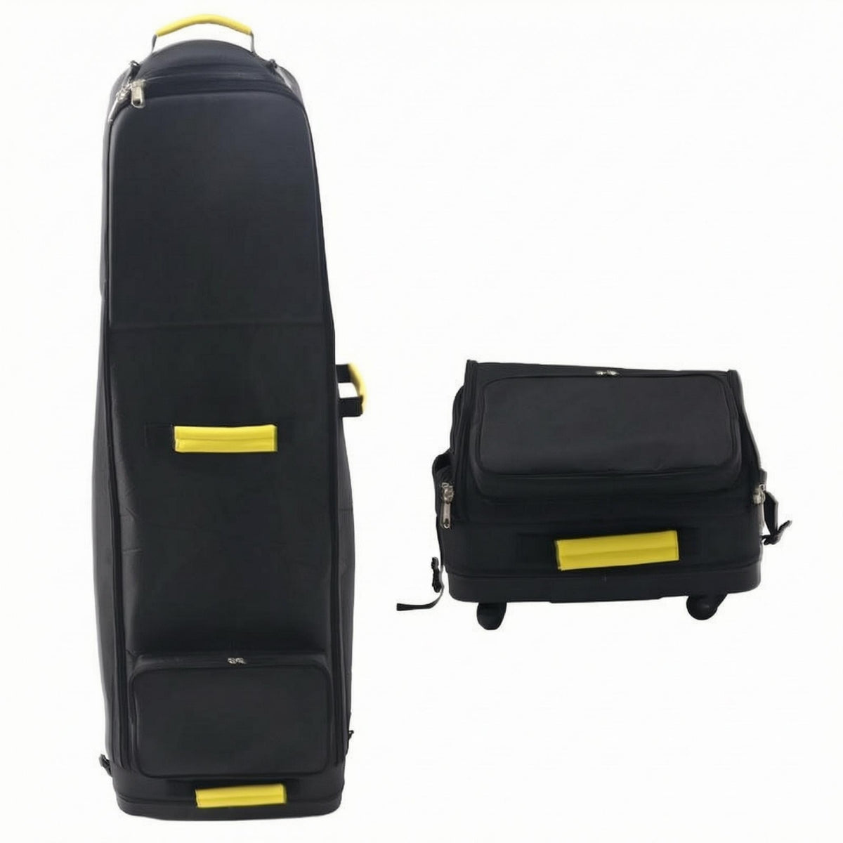 Reinforced Base Wheeled Golf Travel Bag Black Rolling Golf Travel Bag Geometric Pattern Sports Luggage