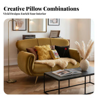Vintage Design Upholstered Accent Settee Plush textile Shell-Shaped Couch Comfortable Deep Seating Sofa Scalloped backrest for Apartment Dwellers, Young Adults, Guesthouse, Studio, Lounge Area, Bedroom
