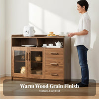 Walnut Sideboard Cabinet Large Capacity Refreshment Center Cabinet Versatile Wood Sideboard with Drawers for Families, Homeowners, Entryway