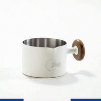Graduated Espresso Cup with Wooden Handle Spill-Resistant-Drip-Proof Espresso Cup with Handle Secure Grip Milk Pitcher with Spout Non-Slip for Coffee Lovers, Cafe