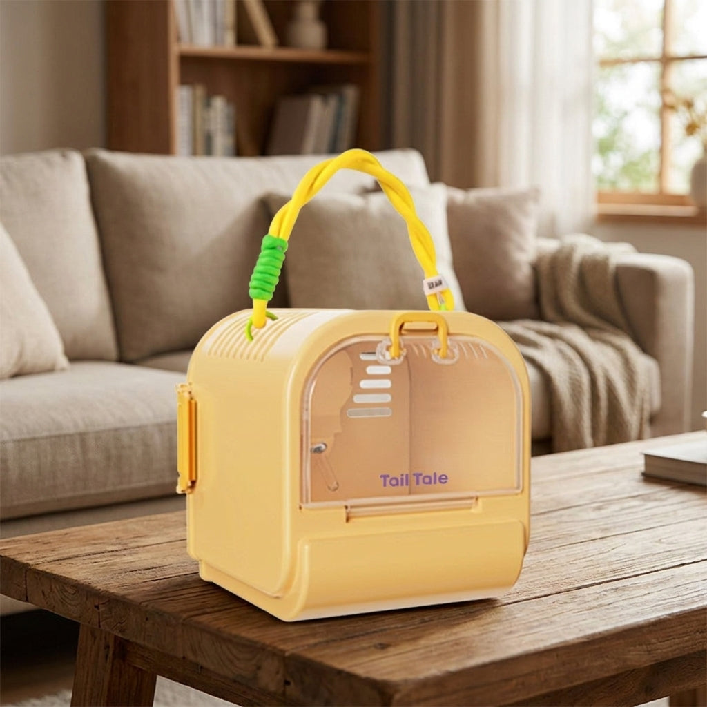 Portable Hamster Cage Travel Hamster Carrier with Handle, Cute Pet Cage with See-Through Lid and Ventilation, Rectangular Outdoor Pet Transport