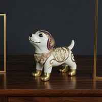 Ornate Dog Figurine Floral Dog Statue Tabletop Canine Sculpture Metallic-Finish for Collectors, Living Room, Bookshelf, Entryway, Office Desk