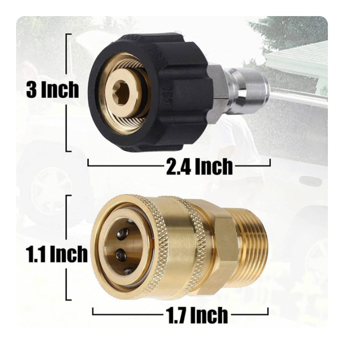 Heavy Duty Pressure Washer Quick Connect Kit Leak Proof M22 to 3/8 Inch Adapter Set Rust Resistant M22 to 3/8 Inch Adapter Upgraded O-Rings for Car Washing, Gardening, Patio Cleaning