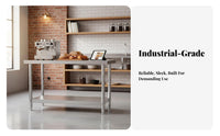 Rust-Proof 2-Tier Stainless Steel Work Table Easy to Clean Commercial Kitchen Prep Table High Load-Bearing Capacity Heavy Duty Workbench Food Grade for Restaurant Owners, Professionals, Home Cooks, Warehouse, Pantry, Garage