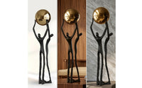 Human Figurine with Sphere Modern Abstract Sculpture with Gold Ball Contemporary Tabletop Sculpture for Homeowners, Office Desk, Bookshelf