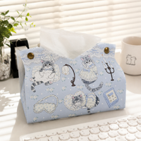 Waterproof Tissue Box Cover, White Leather Tissue Box Holder with Cartoon Print, 24x20x17.5cm Pull-Out Tissue Holder for Car, Living Room, Bathroom