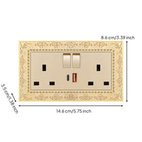Vintage Wall Socket with USB Antique Finish Wall Outlet with USB Ports Decorative Decorator Receptacle Embossed for Bedroom, Hotel, Study