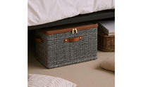 Zipper Closure Foldable Textile Storage Box Side Handles Zippered Textile Storage Box Fitted Lid Home Organizer Textured Woven Pattern