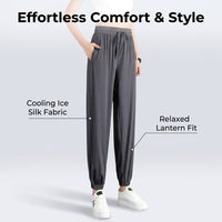 Women's Clothing Harem Pants Joggers with Tapered Ankle Cuffs, Ice Silk Polyester Material for Cooling Summer Gym Wear