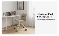 Height Adjustable Armless Rolling Chair Nordic Design Armless Upholstered Shell Chair Compact Swivel Seat Comfortable Upholstery for Students, Teens, Women, Study Room, Small Areas, Bedroom, Vanity Area