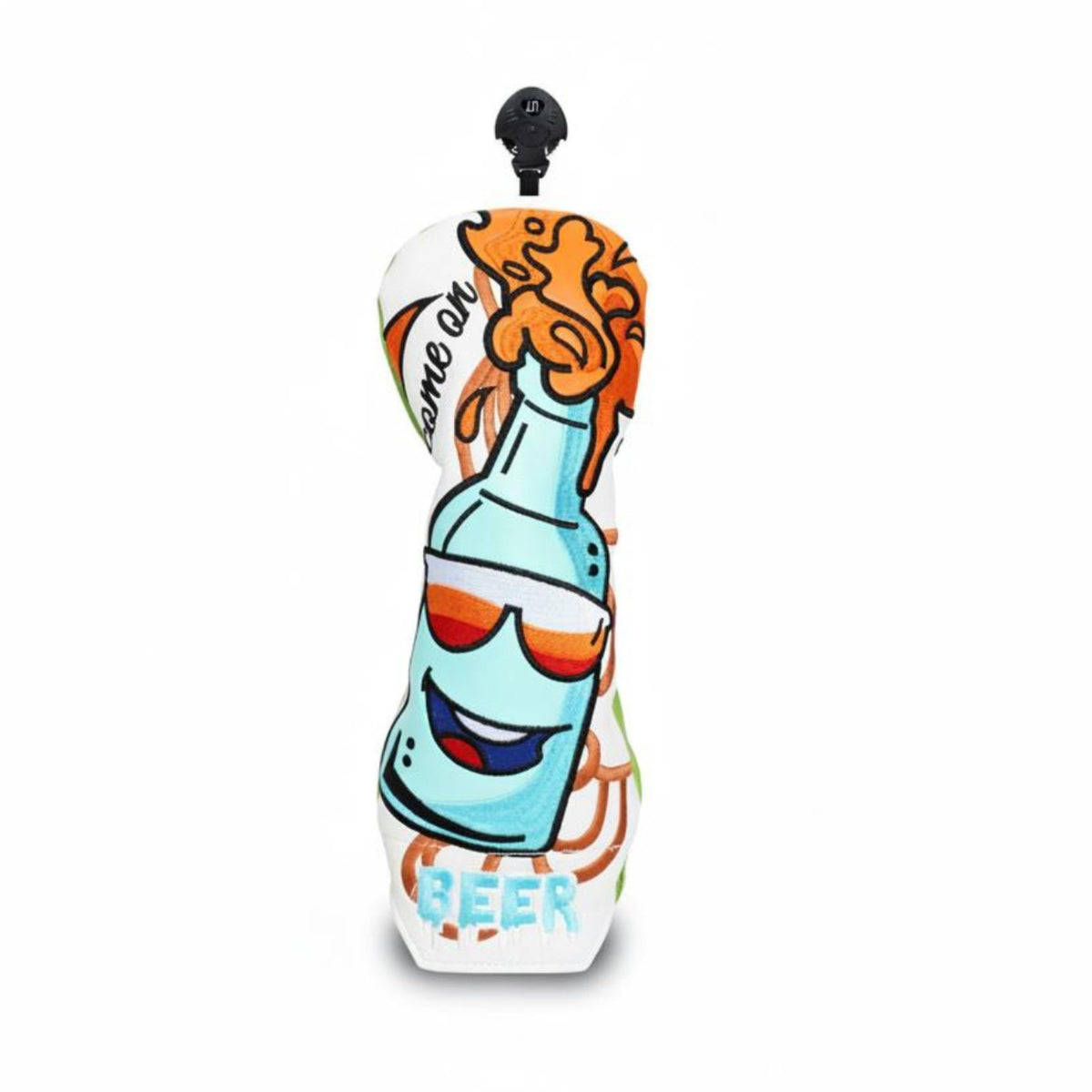 Waterproof Embroidered Golf Wood Cover Wear-Resistant PU Leather Golf Club Protector Long-Lasting Cartoon Beer Bottle Headcover Soft Inner Lining for Golfers