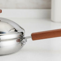 Steel Pan with Lid Versatile Uncoated Skillet with Wood Handle for Kitchen