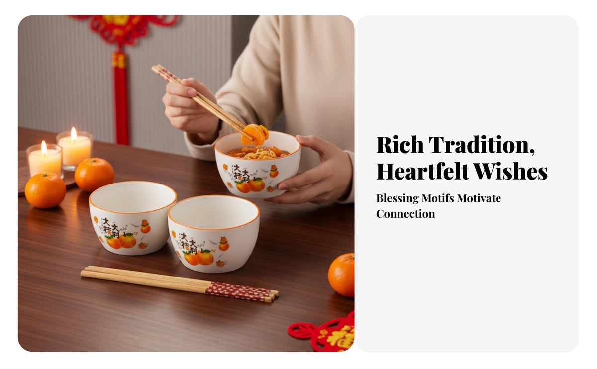 Red Festive Ceramic Dinnerware Set, Bowl & Chopsticks Gift Box, Creative Business Souvenir, Blessing Design