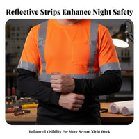 Long Sleeve Reflective Work Shirt Lightweight Long Sleeve Reflective Shirt High Visibility Top Machine Cleanable for Men