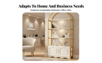 Multi-Functional 5-Tier Arched Bookshelf Freestanding Design Arched Etagere with Cabinet Space-Saving Display Rack Sturdy and Stable for Salon Owners, Office Workers, Retail Shop, Study Room, Small Areas, Bedroom