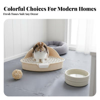 Hare Litter Box Spill-Resistant High-Sided Litter Box Pet Pan with Grate Detachable Design Corner Potty Guide Odor Resistant