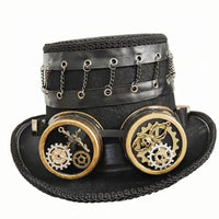Bronze Accents Steampunk Top Hat Layered Brim Goggle Top Hat Braided Trim Headpiece Gears Decoration