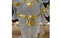 Ornate Headdress Elephant-Headed Deity Figurine Layered Draped Clothing Standing Deity Statue Gold-Toned Four-Armed Figurine Three-Dimensional for Shelf Display