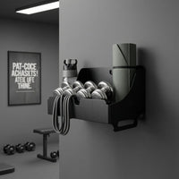 Keyhole Slots Gym Storage Rack uncoveredTop Wall Mounted Gym Organizer High Side Walls Wall Storage Rack Black for Fitness