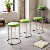 Stackable Solid Wood Round Stool with Stainless Steel Frame, Thickened Dining Chair