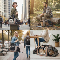Breathable Pet Carrier with Expandable Mesh Collapsible Foldable Pet Carrier Portable Transport Tote Lightweight for Cats, Small Dogs
