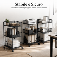 Under-Desk Mobile Storage Cart with Wheels, Multi-tier Office Bookshelf Organizer for Workstation
