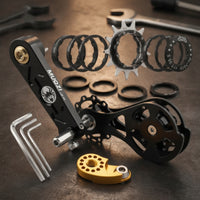 Single-Speed Chain Tensioner Double-Pulley Single Speed Chain Tensioner CNC-Machined Bike Part for Mountain Bikers, Cyclists
