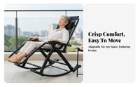 Foldable Design Folding Rocking Chair Adjustable Backrest Folding Rocking Lounger Ergonomic Support Recliner Breathable Seat for Seniors, Campers, Tailgaters, Balcony, Rest Time, Living Room, Garden