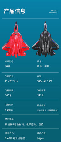 SU57 2-Channel Fixed-Wing Waterproof Foam RC Airplane Toy for Land, Water, and Air