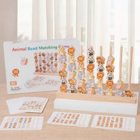 Wooden Bead Sequencing Toy Educational Bead Game with Pattern Cards Animal Matching Game Educational Wooden Stacking Toy STEM