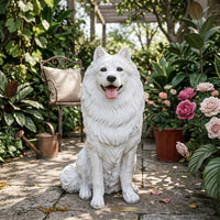 Resin Samoyed Dog Figurine Seated Resin Dog Figurine Adorable Samoyed Sculpture for Entryway