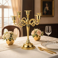 Five-Arm Candelabra Polished Metal 5-Arm Candelabra Candlestick Holder with Five Cups Scrollwork Table Centerpiece Tabletop