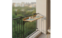 Foldable Balcony Bar Table Adjustable Railing-Mounted Table with Wood Tabletop Furniture Space-Saving Sturdy