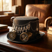 Steampunk Top Hat with Goggles Felt Top Hat with Gears Gothic for Cosplayers, Actors