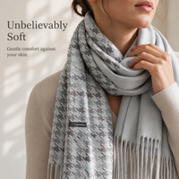 Houndstooth Wool Blend Scarf Shawl for Women, Autumn/Winter Cotton Printed Scarf