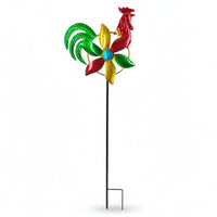 Multicolor Chicken Wind Spinner Painted Finish Metal Garden Stake Ornament Circular Frame Chicken Stake Ornament Pronged Support for Lawn, Courtyard